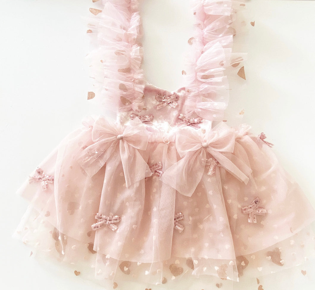 Blush bows Valentines romper