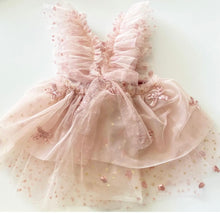 Load image into Gallery viewer, deluxe blush bow romper. OOAK
