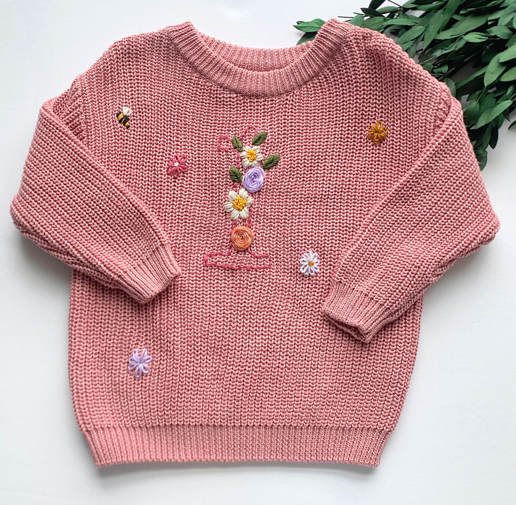 Spring pink oversized embroidered sweater